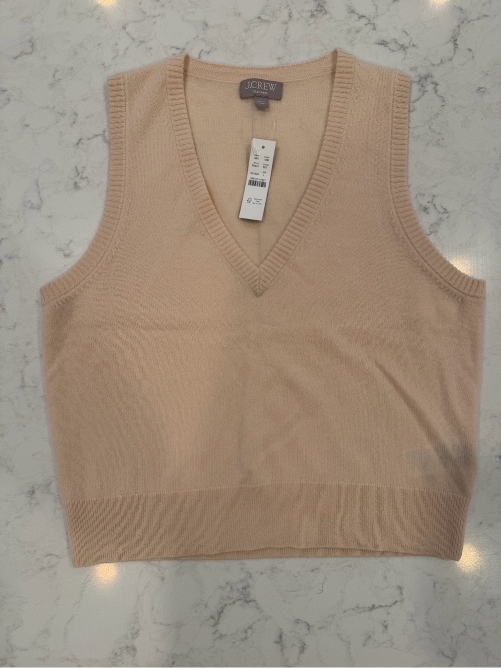 J.Crew Cashmere V-Neck Sleeveless Knit Vest in Beige